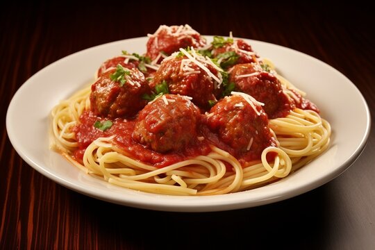 Spaghetti meatballs tomato sauce marinara