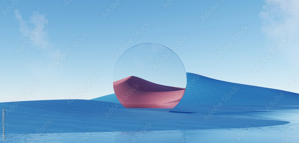 Wall mural 3d render, abstract surreal pastel landscape background with architecture and geometric, beautiful g