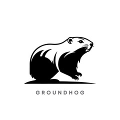 Groundhog Black and white silhouette logo design. Vector Groundhog Cartoon Character. Happy Groundhog Day Vector Illustration