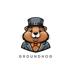 Groundhog mascot logo design. Vector Groundhog Cartoon Character. Happy Groundhog Day Vector Illustration