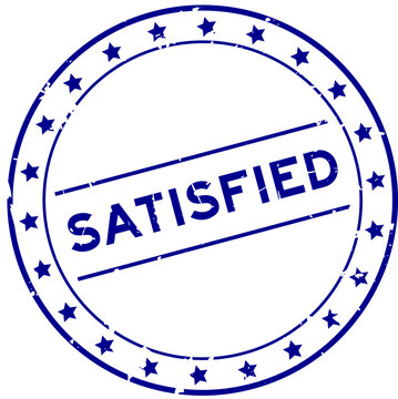 Grunge blue satisfied aword round rubber seal stamp on white background