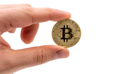 Person Holding a Bitcoin in Their Hand - Transparent background, Cut out
