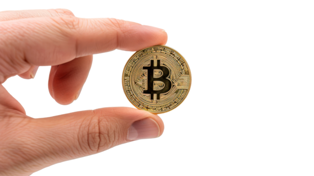 Person Holding a Bitcoin in Their Hand - Transparent background, Cut out