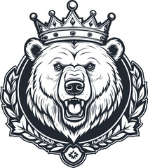 Emblem with the king of bears,  vector illustration - 753029259