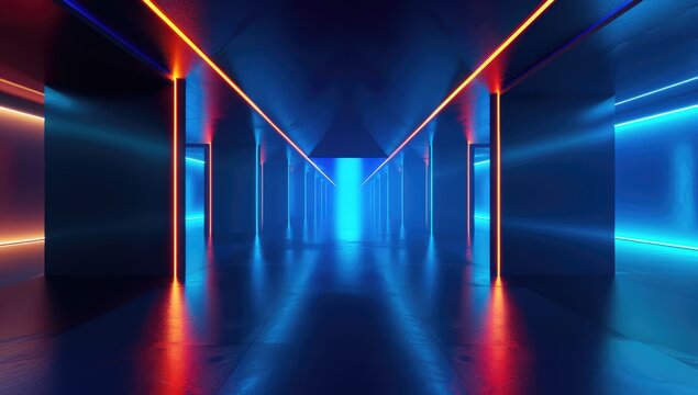 Futuristic Corridor with Neon LED Lights