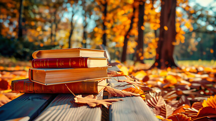 An Open Book Amidst Autumns Palette, A Narrative Framed by the Wisdom of Leaves and the Texture of...