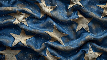 Old Glory waves, a close-up of star-spangled texture in morning's light