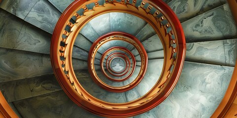 A spiral staircase with a yellow hue