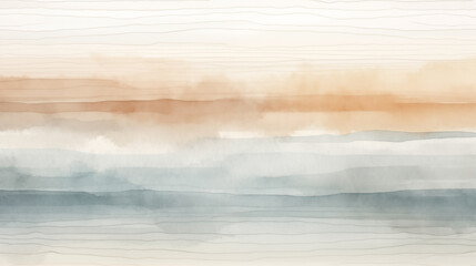 Watercolor landscape with striped pattern, minimalist abstract serene background