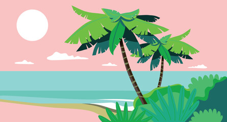 Lofi background, chill vibes. Ocean coast. Lo fi aesthetic wallpaper. Marine vector landscape. 