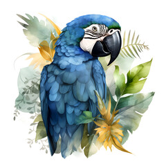 Fototapeta premium Drawing of a hyacinth macaw. Stylized portrait of a tropical colorful bird.