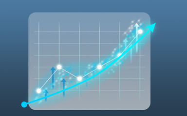 business graph as a hologram screen shows growth and success, hovering in front of a blue gray gradient, business, office, economy, diagram, arrow, businessman
