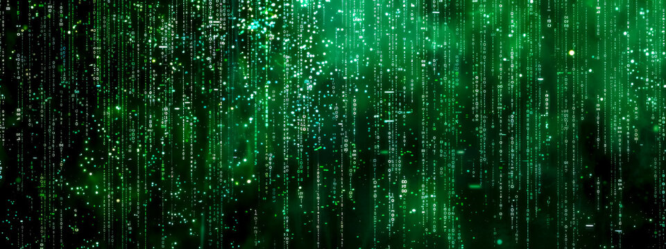 Abstract green matrix background with falling digital code rain
