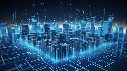 Smart city, smart city and abstract line and dot connection gradient line design, big data connection technology concept