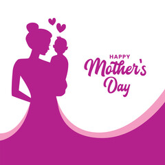 happy Mother's day greeting background with silhouette of mom and her boy, typography. editable design template flat vector stock illustration