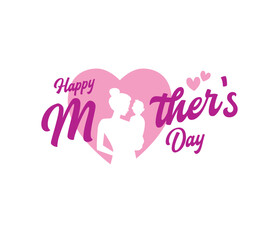 happy Mother's day greeting background with silhouette of mom and her boy, typography. editable design template flat vector stock illustration
