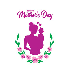 happy Mother's day greeting background with silhouette of mom and her boy, flowers and typography. editable design template flat vector stock illustration