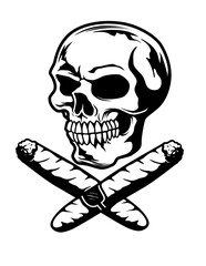 Skull Cigar Illustration, Skull Clipart, Crossed Cigar,  Cigar Skull Shirt Vector, Skull illustration, Smoking Cigar Stencil