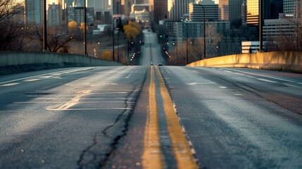 City Highway at Dawn with Urban Skyline