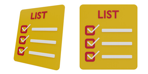 3d shopping list, ecommerce 3d render set, 2 view angel, transparent background