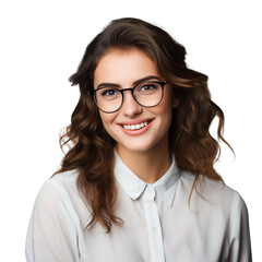 Obraz premium Portrait of a smiling happy woman wearing glasses isolated on transparent background