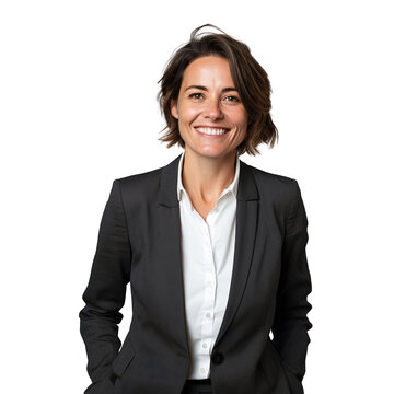 Happy mature businesswoman smiling, isolated on transparent background