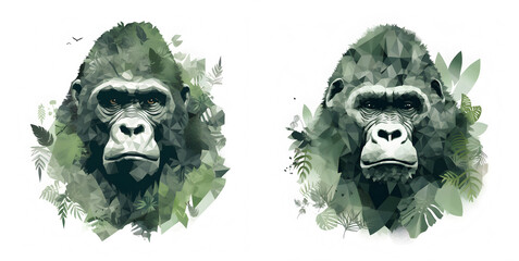 Drawing of a gorilla portrait. Stylized illustration of a great ape. - obrazy, fototapety, plakaty