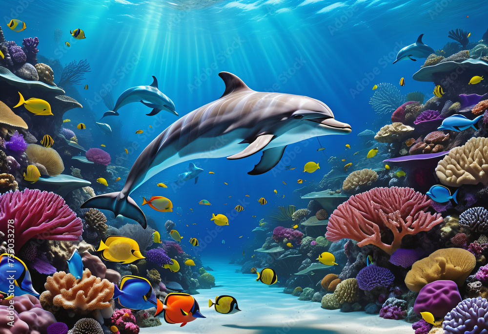 Wall mural dolphins under the sea