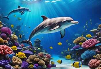 Fototapeta na wymiar dolphins under the sea