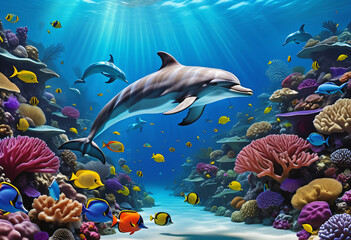 dolphins under the sea