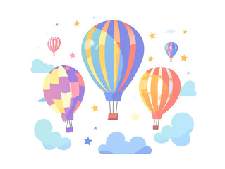 Naklejka premium 2d flat design illustration of hot air balloon in the air. Flat pastel color. 