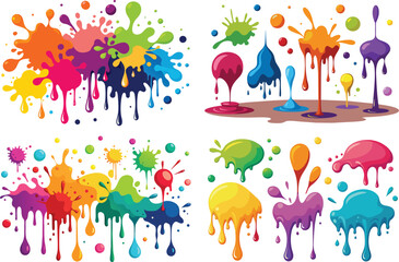 minimal color Ink drops and splashes. Blotter spots, liquid paint drip drop splash and ink splatter