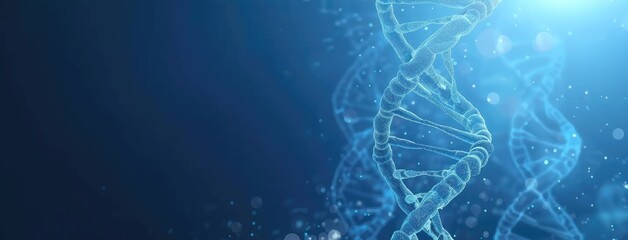 Abstract DNA Strand on Glowing Blue Background