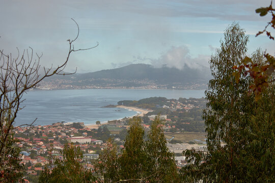 Panoramic view of Samil Beach, IES de Beade, mouth of the Lagares