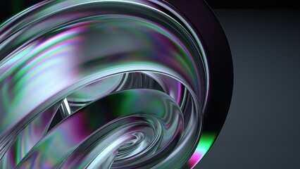 Crystal and Glass Chrome Refraction and Reflection Mysterious Refreshing Elegant Modern 3D Rendering Abstract Background