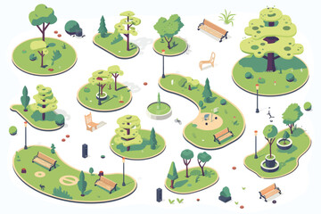 Park set isometric isolated vector style