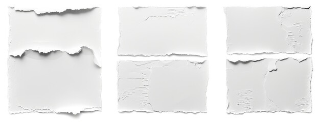 Set of Torn White Paper Textures on White