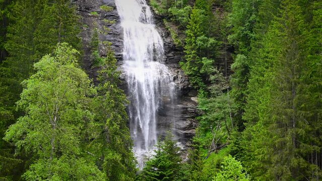 Melnikfall waterfall in the Maltatal in Carinthia Austria during a beautiful springtime day in the Alps.