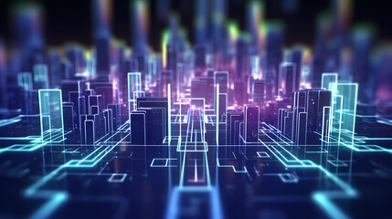 Smart city on background, featuring smart infrastructure and connected buildings
