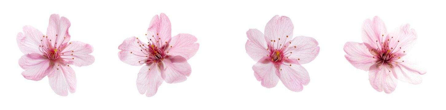 Set of single sakura flower transparent background isolated on solid white background