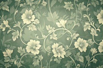 classic wallpaper seamless vintage flower pattern on green background