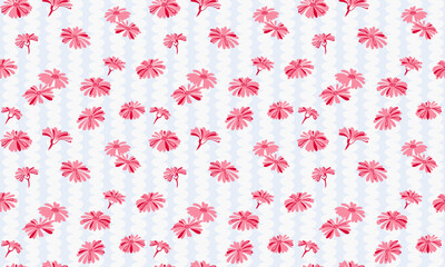 Colorful abstract flowers random scattered on shapes striped wave pattern. Vector hand drawn sketch. Simple summer floral printing light background. Template for designs, fabric, textile,