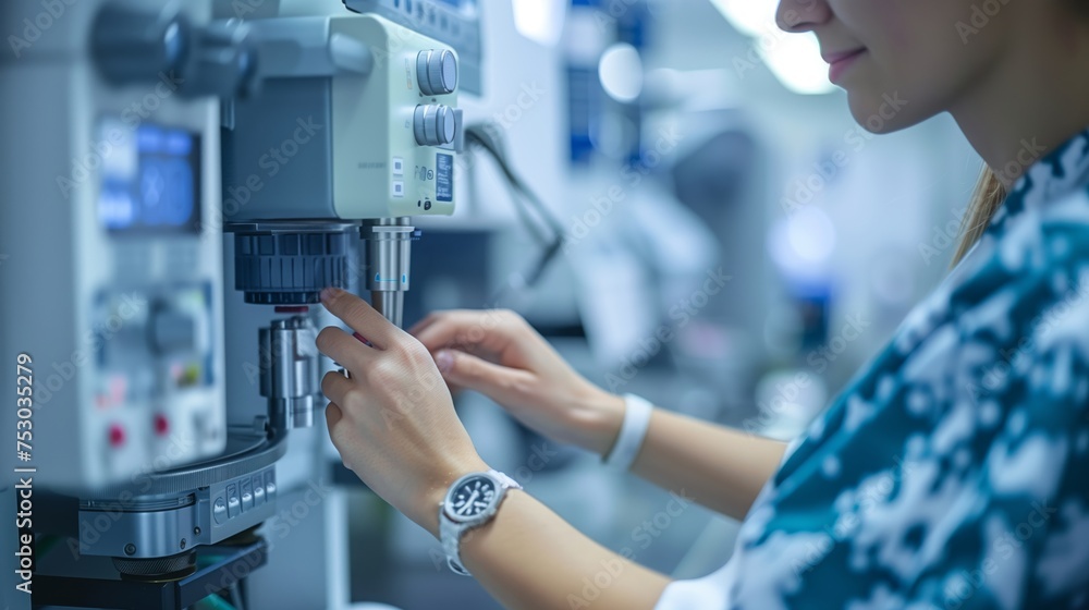 Aufkleber researcher using advanced microscope in lab. a focused researcher is using an advanced microscope in