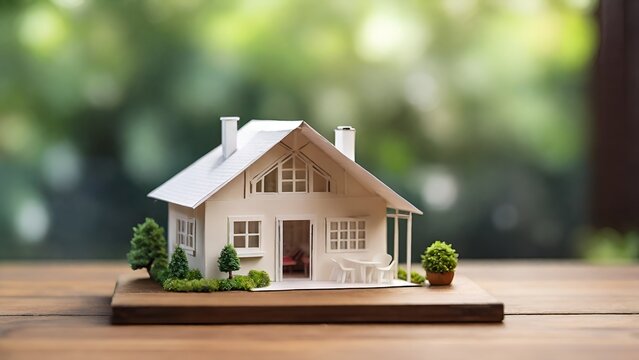 A miniature paper house model with greenery, Real estate concept, AI-generated