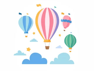Poster Luchtballon 2d flat design illustration of hot air balloon in the air. Flat pastel color. 