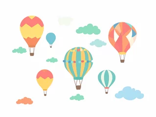 Photo sur Plexiglas Montgolfière 2d flat design illustration of hot air balloon in the air. Flat pastel color. 