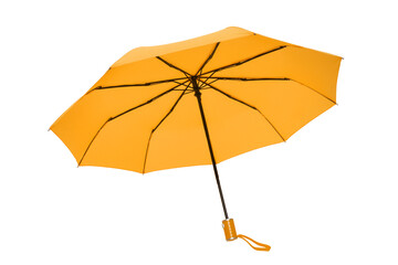Open orange umbrella isolated on white background