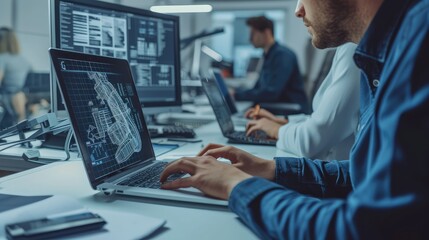 Engineer Working on CAD Project in Modern Office