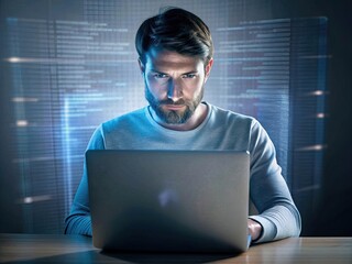 programmer working with laptop clear face generative ai