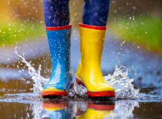 Rain boots on puddle